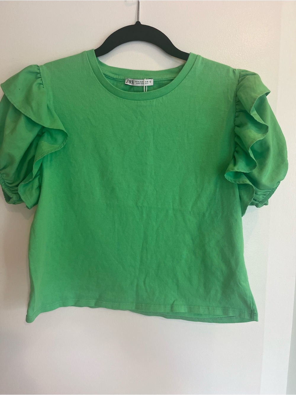 Zara Bright Green Ruffle Sleeve Short-Sleeve Tee